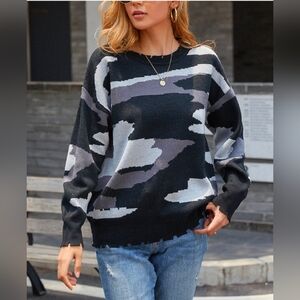 Camouflage Distressed Sweater. XL. NWOT